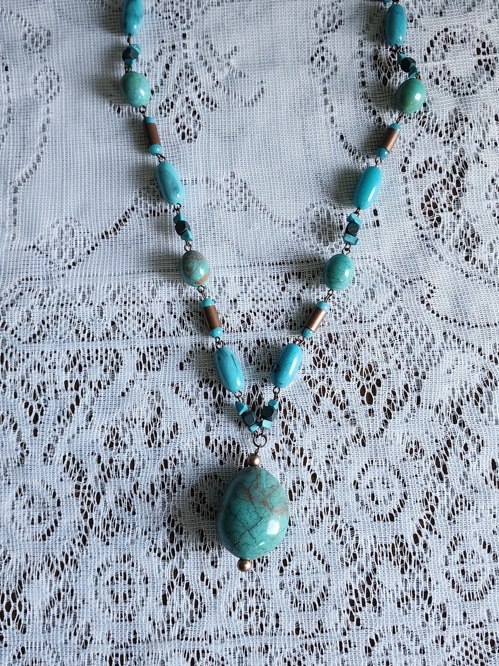 Turquoise  Stone Beaded Pendant Necklace - Unbranded